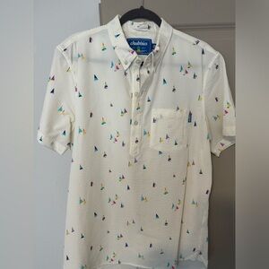 Men’s large chubbies white seersucker shirt sleeve polo style button up